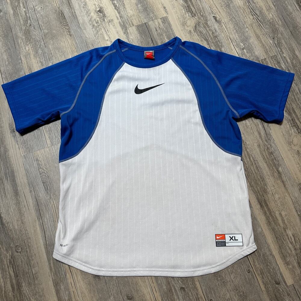 Nike Y2K Dri-FIT Athletic Shirt XL White Blue Mesh Performance Tee